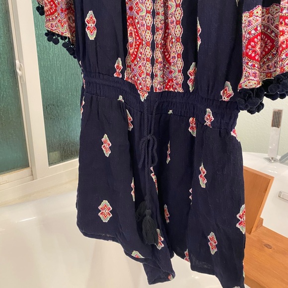 Lilka / Anthropologie / Off the Shoulder Romper / Boho / PomPom Sleeves /Paisley - Picture 3 of 6